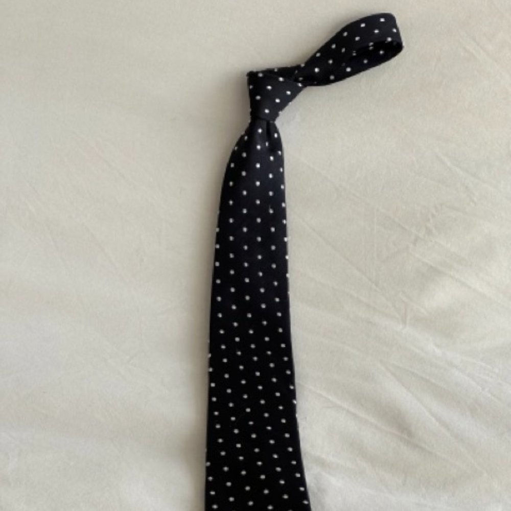 Tommy Hilfiger 100% Silk Black & White Polka Dot Tie